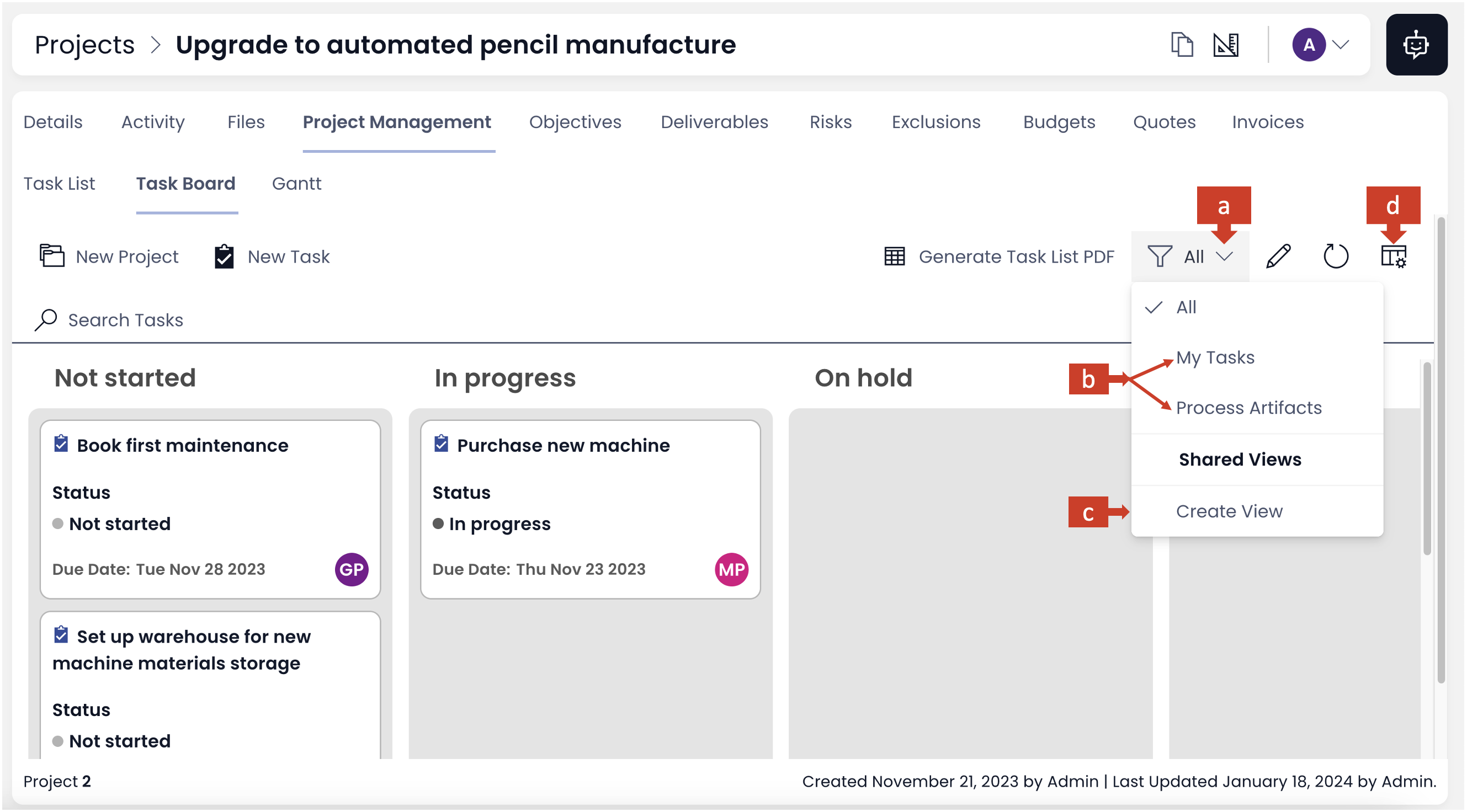 Image showing various options to change, create and edit a Board View in Explorer